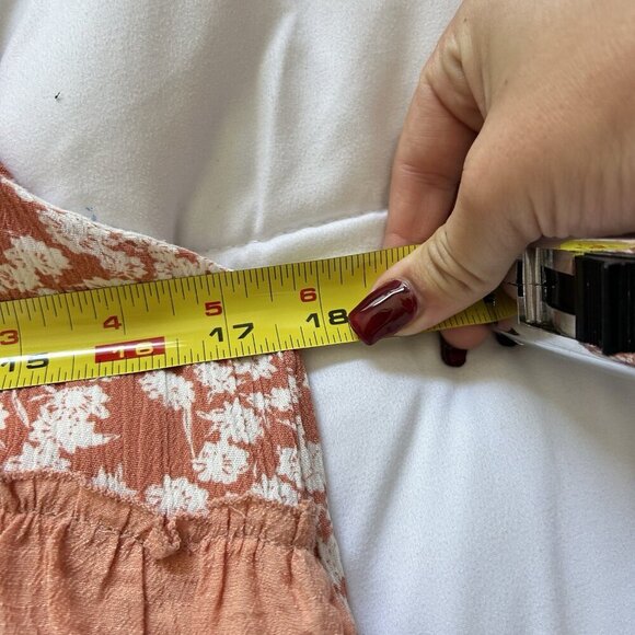 Doe & Rae Orange Ruffle Sleeveless Mini Dress V-Neck Floral Summer Womens Small - Picture 3 of 7